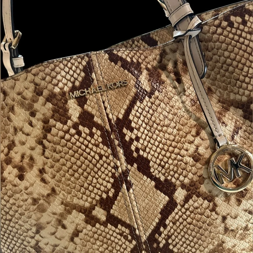 Michael Kors Tan Snake Print Tote Bag, Preloved